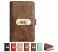 A6 Savings Notebook with Lock, Money Budget Binder Journal Cash Envelopes | Adult Password Protected Document Organizer Kit, PU Locking Planner for Bank Receipts Cards Bills Souvenir Notes(Marrone)