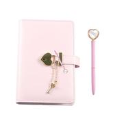 A6 Taccuino Appunti di Viaggio in Pelle PU, Diario con chiusura a cuore con chiave, diario segreto bambina, set regalo diario con lucchetto, penna a forma di diamante, 1 pezzo, 19x12cm, rosa