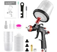 A610 LVLP - Kit di pistola a spruzzo ad aria compressa da 1,3 mm, con tazza di miscelazione da 650 ml e 10 tazze usa e getta, pistola a spruzzo per verniciare auto, mobili, recinzioni, vernici e top