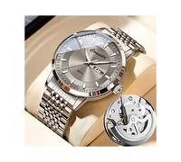 (A70 black leather gray surface) Automatic Mechanical Watch for Men Skeleton Waterproof Luminous Dual Calendar Fashion Wristwatch