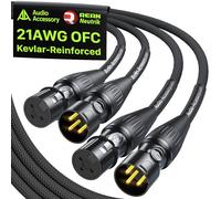 AA AUDIO ACCESSORY Cavi XLR da 3 m, 2 pezzi, 21 AWG OFC Dual Shielded Mic | Neutrik REAN - Cavo per microfono bilanciato con connettore dorato rinforzato in Kevlar, in nylon intrecciato resistente e