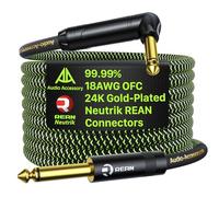 AA AUDIO ACCESSORY Cavo professionale per basso elettrico da 4,6 m, connettore Neutrik REAN placcato oro, 18 AWG OFC, cavo per strumenti intrecciato da 1/4 di pollice per chitarra elettrica Fender