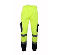 AA ESSENTAILS® Hi Viz - Pantaloni da lavoro in pile, riflettenti, di sicurezza, ad alta visibilità, pantaloni da lavoro da combattimento ad alta visibilità, taglie forti S-5XL, Giallo-blu navy, XXXXL