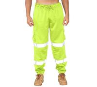 AA ESSENTAILS® Hi Viz - Pantaloni da lavoro in pile, riflettenti, di sicurezza, ad alta visibilità, pantaloni da lavoro da combattimento ad alta visibilità, taglie forti S-5XL, Giallo, XXL