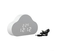 AA14 Sveglia con display a LED, calendario digitale a controllo vocale, per studenti, alimentato tramite USB con 3 impostazioni di allarme, bianco