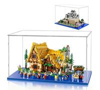 AAABOX Teca Espositiva 40x30x25 con Base Blu,3mm Acrilico Trasparente Antipolvere Vetrina per Castello Hogwarts 76419 Himeji 21060 43242 76295 75357 Modello Collezione