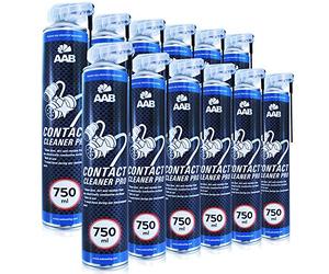 AAB Contact Cleaner PRO 750ml - Set di 12 Pezzi - Detergente per Contatti Elettrici - Spray Saldatura, Spray Elettrico, Antiossidante Circuito Elettrico, Vernice Spray Elettrico, Condensa Grassi