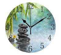 AABAO Orologio da parete rotondo con pietre zen e bambù, silenzioso, senza ticchettio, per camera da letto, soggiorno, ufficio, scuola, decorazione per la casa