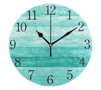 Aabao Orologio da parete rotondo, in legno, colore verde turchese, silenzioso, non ticchetta, per camera da letto, soggiorno, ufficio, scuola