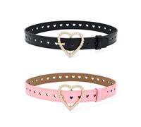 AABDTYYD 2 Pezzi Cintura Bambina,Cintura Donna Pelle,Cintura Nera Donna,Cintura Con Fibbia a Forma di Cuore Per Bambini,Cintura Regolabile In Pelle,Cintura Bambino,Per Jeans Vestiti Pantaloni