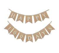 Aabellay Lini Happy 100 Days - Festone di benvenuto per bambini, in iuta, in tessuto di iuta, con lettere colorate e 12 bandierine per la casa, ricevimento, baby shower