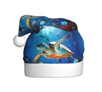 aabkjgfr Cappello da Babbo Natale per adulti con stampa di tartaruga con pesci colorati sotto il mare, morbido e confortevole, adatto per feste di Capodanno, interni ed esterni.