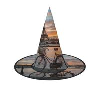 aabkjgfr Cappello da strega con stampa di bici della Torre Eiffel, per adulti, adatto per feste, carnevale, feste in maschera, giochi di ruolo