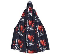 aabkjgfr I Love You Words With Hearts Print Halloween Witch Robe,Adult Vampire Wizard Costume,Usato per feste, mascherata, Carnevale, feste in costume, giochi di ruolo
