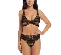 aacxzff Bikini da donna con libreria, con stampa di libri, con design incrociato, con imbottitura rimovibile e morbida senza ferretto, Nero , XXL