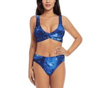 aacxzff Bikini da donna con stampa di galassia spaziale e universo, con design incrociato e cuscinetti rimovibili e morbidi senza ferretto, Nero , L