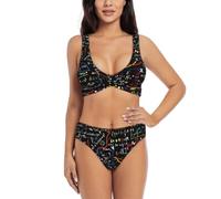 aacxzff Set bikini da donna con stampa matematica con design incrociato staccabile morbido senza ferretto, Nero , XXL