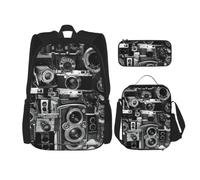 aacxzff Set da 3 pezzi per la scuola con stampa fotografica retrò e alla moda, per studenti: borsa da scuol astuccio + borsa per il pranzo