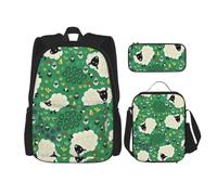 aacxzff Set da 3 pezzi per studenti con stampa di pecore in stile cartone animato per studenti: borsa da scuol astuccio + borsa per il pranzo