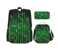 aacxzff Set di 3 pezzi per la scuola con stampa dell'era degli hacker per studenti: borsa scolastica, astuccio e borsa per il pranzo