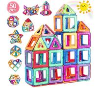 aaczly Costruzioni Magnetiche 50 Pezzi Blocchi Magnetici per Bambini 3D Blocco Magnetico Costruzioni Giocattolo Magnetiche Educativi Calamite Montessori per Bambini 3 4 5 6 7 8 Anni