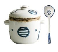 AADDFDD Pentola per stufato in Ceramica Giapponese con Coperchio e Cucchiaio, Tazza per stufato da 500 ml per Cereali a Nido d'uccello, zuppa, Riso, Crema pasticcera all'uovo da Dessert 500ml/18oz Ⅱ