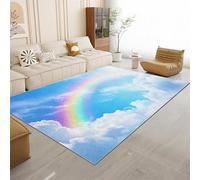 AAFUOO Tappeto Blu da Salotto Grande, Tappeto 3D Cielo Arcobaleno Morbido Pelo Corto Antiscivolo Lavabile, Tappeto Moderno per Soggiorno, Camera da Letto, Cameretta dei Bambini 140x200 cm