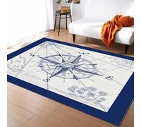 AAFUOO Tappeto con bussola nautica, tappeto moderno lavabile per soggiorno e camera da letto, tappeto antiscivolo per corridoio, cucina, mappa della vela retrò, palma tropicale, blu navy 120x210cm