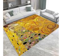 AAFUOO Tappeto Mrs. Klimt con Pittura a Olio Dorata, Tappeto Moderno Stampato Tappeto per Camera da Letto Vintage, Tappeto Lavabile in Lavatrice, Tappeto Antiscivolo per Soggiorno 120x160 cm