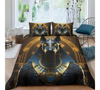 AAHARYA Anubi Set Di Biancheria Da Letto Per Bambini Adulti, Stampa 3D, Con Motivo A mitologia egiziana,in Microfibra, 3 Pezzi, Con Federa Double（200x200cm）