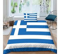 AAHARYA Bandiera della Grecia Set Copripiumino 3D Con Bandiera nazionale Stampa, Con Federa Coordinata,Set Di Biancheria Da Letto Decorazione Per Interni,Regali Di Festa Single（135x200cm）