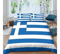 AAHARYA Bandiera della Grecia Set Copripiumino Con Stampa 3D Bandiera nazionale Motivo,set Copripiumino Con Chiusura Lampo, Set Di Biancheria Da Letto Per Adulti E Bambini King（220x240cm）