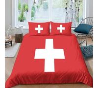 AAHARYA Bandiera della Svizzera Set Copripiumino 3D Con Bandiera nazionale Stampa, Con Federa Coordinata,Set Di Biancheria Da Letto Decorazione Per Interni,Regali Di Festa King（220x240cm）