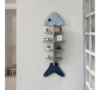 AAHIFIT Mensola decorativa da parete in stile brezza marina mediterranea, a forma di lisca di pesce, decorazione creativa da appendere alla parete (scaffale verticale a forma di pesce)