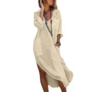 AAIXXIZAO Vestito Abito Dress Abito Camicia da Donna Abbigliamento in Cotone E Lino Casual Abiti Lunghi Oversize Vintage XXL Albicocca