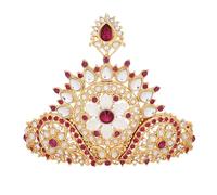 AakarShana Jewels Tiara decorativa a forma di tempio, tonalità oro con cristalli rosso rubino e pietre bianche perla, 9,9 x 8,4 cm