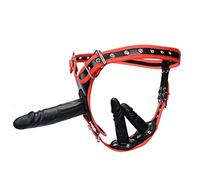 AAKOMA Dildo nero strap-on rosso con cintura per imbracatura 3 dildo in silicone rimovibili, imbracatura di dimensioni regolabili punto G stimola il giocattolo del sesso del dildo coppie (allunga)