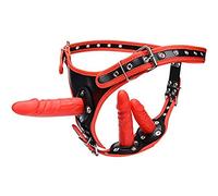 AAKOMA Dildo Pink strap-on rosso con cintura per imbracatura 3 dildo in silicone rimovibili, imbracatura di dimensioni regolabili punto G stimola il giocattolo del sesso del dildo per coppie (allunga)
