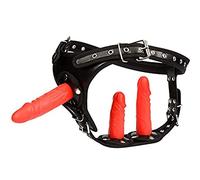 AAKOMA Dildo rosso strap-on nero con cintura per imbracatura 3 dildo in silicone rimovibili, imbracatura regolabile con punto G stimola il giocattolo del sesso del dildo per coppie (allunga)