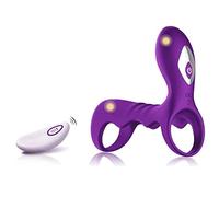 AAKOMA Vibratore ad anello per pene con telecomando, doppio anello motore con 10 modalità di vibrazione, giocattolo sessuale per coppie, doppio anello pene, vibratori elastici, anello testicoli viola