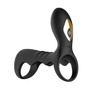 AAKOMA Vibratore ad anello per pene con telecomando, doppio anello motore con 10 modalità di vibrazione, giocattolo sessuale per coppie, doppio anello pene, vibratori elastici, anello testicoli nero