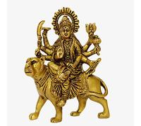 Aakrati Idolo d'ottone del metallo di Durga Ji per la casa, piccola dimensione gialla 5 pollici di lunghezza