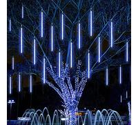 AALIN Luci della pioggia di meteoriti, Luci solari a goccia di pioggia a 8 tubi da 30 cm, luci impermeabili per nevicate per le feste di Natale Matrimonio (Blu)