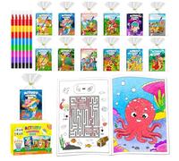 Aannanl 12 Mini Libri da Colorare Gadget Compleanno Bambini,Set Libricini da Colorare e Pastelli a Cera Impilabili (8 colori in 1),Adatto per Regalini Fine Festa Compleanno Bambini(Color-12)