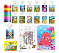 Aannanl 24 Mini Libri da Colorare Gadget Compleanno Bambini,Set Libricini da Colorare e Pastelli a Cera Impilabili (8 colori in 1),Adatto per Regalini Fine Festa Compleanno Bambini (Color-24)