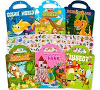 Aannanl 6 Pezzi Libri Stickers Bambini Attacca Stacca,Giochi da Viaggio | 300+ Riutilizzabile Adesivi,Reusable Sticker Book per in Auto o in Aereo,Parte del Dinosaur,Animale,Fattoria-Regalo 2 3 Anni