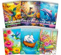 Aannanl Set da 3 Pezzi Libri da Colorare per Adulti Spirale - Rilassarsi | A4 Dimensioni,60 Immagini Colibrì, Fiori, Sotto il Mare Tema per Donne, Uomini, Anziani & Adolescenti, Anti Stress e Ansia