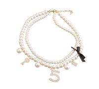 Aaobor Dainty Simulated Pearls Choker Layered Pearl Necklace Rhinestone Number 5 Dangle Necklace for Women Party Jewelry Gifts, S, 1, Nessuna pietra preziosa