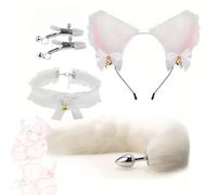 Aaobor Set di accessori cosplay gotici con fodera in pile bianco a forma di coda (4 pezzi), materiale in nylon morbido