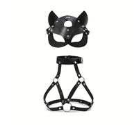 Aaobor Set imbracatura di contenimento con maschera con orecchie da gatto in pelle stile punk Accessori erotici per giochi di ruolo sexy